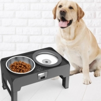 Bol dublu hrana si apa pentru animale de companie, cu suport ajustabil, negru Vivo SY-097